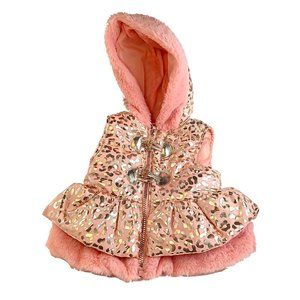 Girls Pink Jaguar Print Jaguar Print Foil Puffer Vest Jacket Size 12 Month NWOT